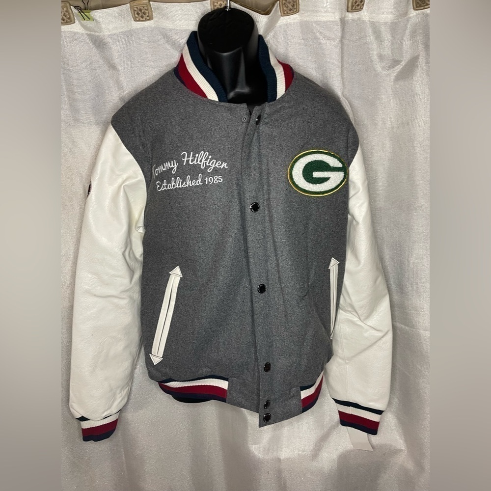Men's Green Bay Packers Tommy Hilfiger Green Full-Zip Varsity Jacket Med - Picture 1 of 9